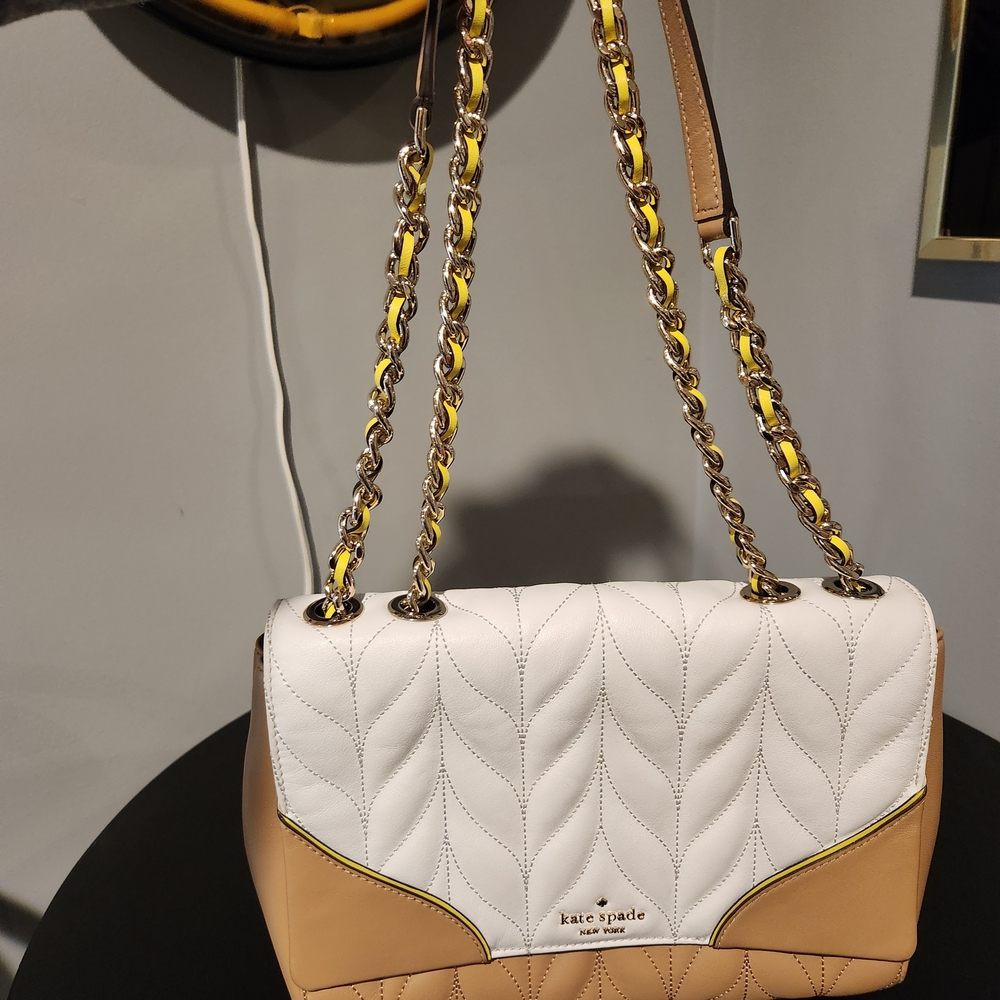 Kate Spade Quilted White and Tan Shoulder Bag
